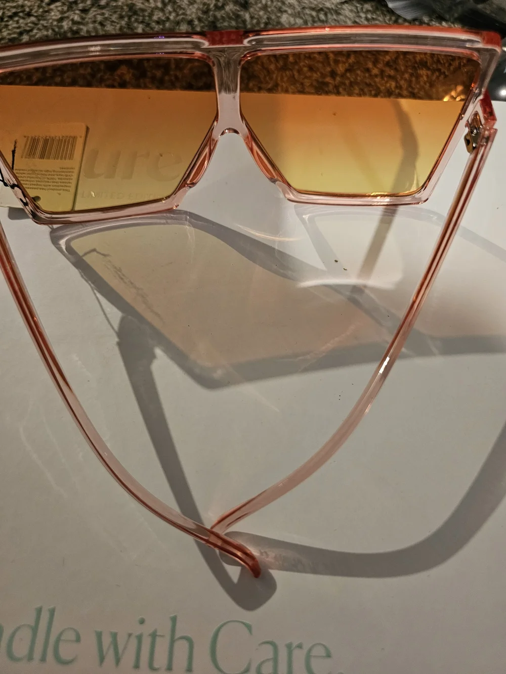 Translucent Pink Shield Sunglasses with Orange Gradient Lenses